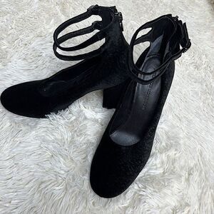 Sigerson Morrison Block Heels Velvet Plum Ankle Strap Heels Black Minnie Mouse